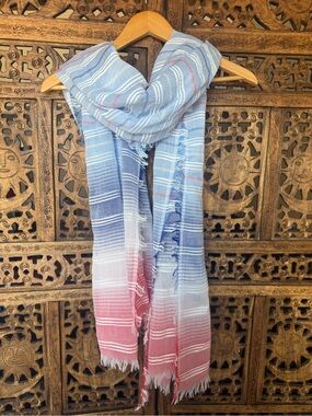 Marcus Adler New York Blue Pink Striped Lightweight Scarf NWT -Flawed See Photos
